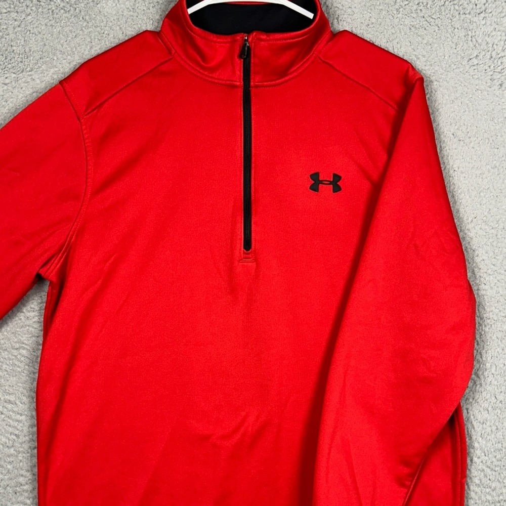 Under Armour Pullover Shirt Mens Large ColdGear Red Quarter Zip Activewear EUC